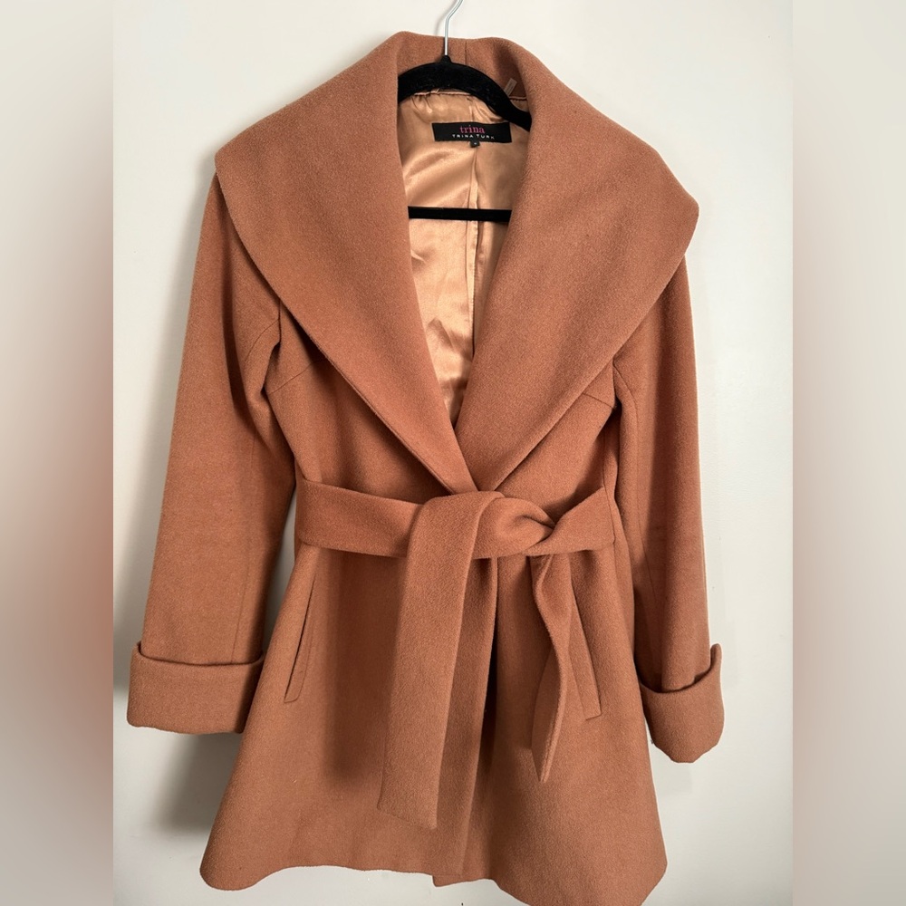 Trina Turk Camel Brown Coat with Satin Lining